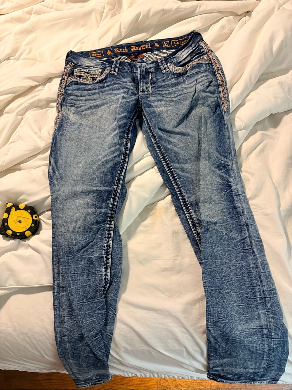Rock Revival Women's Medium Blue Boot Cut Jeans with Embellished Trim